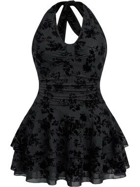 Gothic Y2K Grunge Punk Halter Dress | Women's Short Fashion Dress